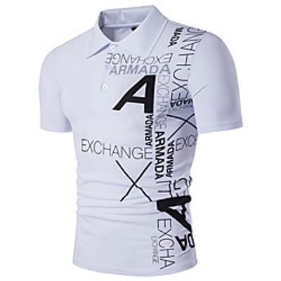 Men's Polo Letter Short Sleeve Casual Tops Fashion White Black Light gray Lightinthebox