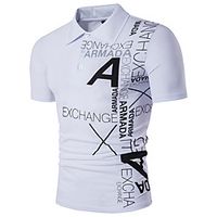 Men's Polo Letter Short Sleeve Casual Tops Fashion White Black Light gray Lightinthebox - thumbnail