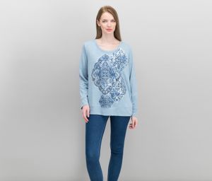 . Womens Long-Sleeve Metallic-Graphic Sweatshirt  Medallion Trio