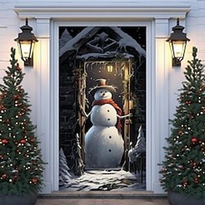 Christmas Snowman Door Covers Xmas Decoration Backdrop Door Banner for Front Door Farmhouse Christmas Holiday Party Decor SuppliesDoor Tapestry Door Curtain miniinthebox