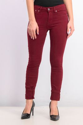 Womens Plain Skinny Push Up Jeans Maroon Womens Plain Skinny Push Up Jeans Maroon