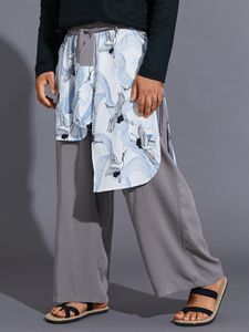 Men Japanese Harajuku Style Retro Loose Crane Print Wide Leg Pants