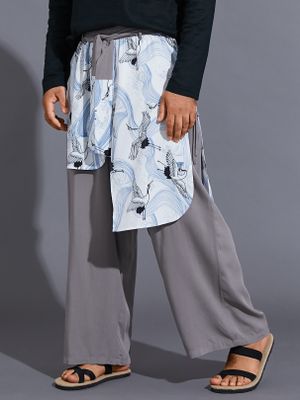 Men Japanese Harajuku Style Retro Loose Crane Print Wide Leg Pants