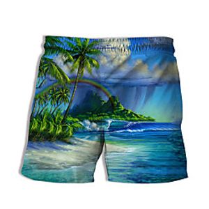 Men's Casual Designer Quick Dry Breathable Beach Swimming Pool Bermuda shorts Board Shorts Burmuda Shorts Pants Graphic Prints Landscape Coconut Tree Short 3D Print Drawstring Elastic Waist Blue Lightinthebox