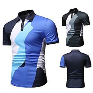 Men's Polo Other Prints Color Block Short Sleeve Casual Tops Casual Black Blue Lightinthebox