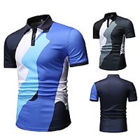 Men's Polo Other Prints Color Block Short Sleeve Casual Tops Casual Black Blue Lightinthebox - thumbnail