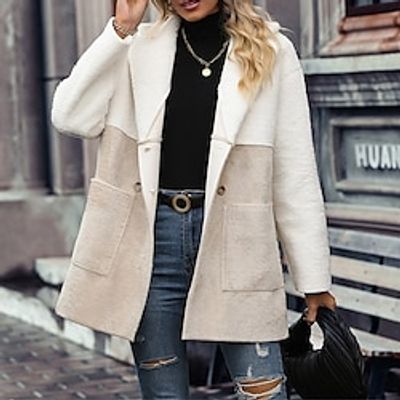 Women's Suede Teddy Coat Fleece Sherpa Jacket Thermal Warm Windproof Winter Coat Single Breasted Hooded Jacket Outerwear Lightinthebox
