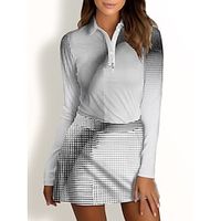 Women's Golf Polo Shirt Black White Long Sleeve Sun Protection Top Color Gradient Ladies Golf Attire Clothes Outfits Wear Apparel miniinthebox