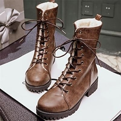 Women's Boots Combat Boots Plus Size Lace Up Boots Party Outdoor Daily Booties Ankle Boots Chunky Heel Round Toe Punk Fashion Gothic PU Lace-up Solid Color Black Brown miniinthebox