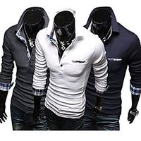 Men's Golf Shirt Plaid Button-Down Long Sleeve Street Tops Cotton Sportswear Casual Comfortable White Dark Gray Navy Blue Lightinthebox - thumbnail