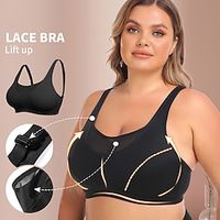 Women's Medium Support Sports Bra Running Bra Wirefree Back Clasp Bra Top Padded Plus Size Yoga Fitness Gym Workout High Impact Breathable Soft Spandex Black Khaki Solid Colored miniinthebox - thumbnail