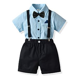 Kids Toddler Boys' Shirt  Shorts Clothing Set 4 Pieces Short Sleeve Blue Solid Colored Vacation Festival Basic Gentle Regular 2-6 Years Lightinthebox