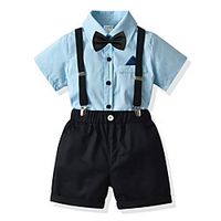 Kids Toddler Boys' Shirt  Shorts Clothing Set 4 Pieces Short Sleeve Blue Solid Colored Vacation Festival Basic Gentle Regular 2-6 Years Lightinthebox - thumbnail