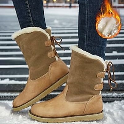 Women's Boots Platform Boots Snow Boots Plus Size Daily Mid Calf Boots Bowknot Lace-up Platform Flat Heel Round Toe Plush Comfort Minimalism Faux Leather Faux Fur Loafer Solid Color Black Brown Gray miniinthebox