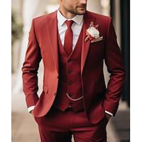 Light Green Red Burgundy Men's Wedding Suits Solid Colored 3 Piece Party Dress Tailored Fit Single Breasted Two-buttons 2024 Lightinthebox