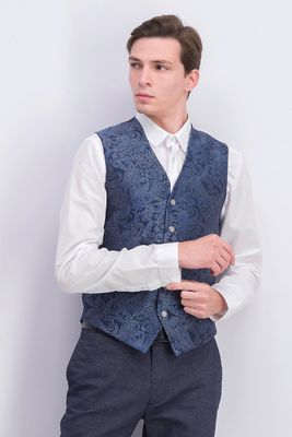 Mens Slim-Fit Paisley Print Vest Navy/Silver Mens Slim-Fit Paisley Print Vest Navy/Silver