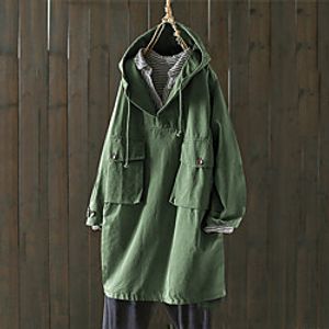 Women's Plus Size Trench Coat Pocket Plain Causal Vacation Long Sleeve Hoodie Long Fall Winter Khaki Green L XL XXL 3XL 4XL miniinthebox