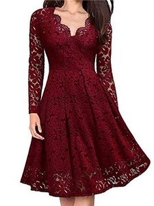 V-neck Lace Long Sleeve Dress