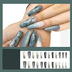 Detachable Extra Long Ballet Nails Ultra-thin Marbled Gradient Glitter Fake Nail Patches Lightinthebox