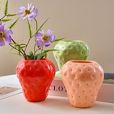 Simulation Fruit Strawberry Vase Living Room Home Decoration Decoration Accessories Hydroponic Flower Vase Dry Flower Vase Desktop Decoration Resin Crafts Gifts 1PC Lightinthebox