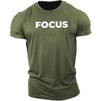 Men's T shirt Tee Letter Crew Neck Yellow Army Green Dark Gray Red Navy Blue Casual Weekend Clothing Apparel Cotton Cool Muscle miniinthebox - thumbnail