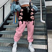 Women's Streetwear Sweatpants Comfort Halloween Weekend Jogger Pants Color Block Skull Full Length Elastic Drawstring Design Print Blue Purple Blushing Pink Orange Red Lightinthebox - thumbnail