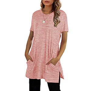 Women's T Shirt Dress Tee Dress Short Mini Dress Black Blushing Pink Wine Khaki Gray Short Sleeve Solid Color Split Summer Round Neck Casual Cotton 2021 S M L XL XXL Lightinthebox