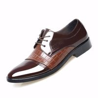 Men Leather Check Plaid Pointed Toe Lace Up Business Formal Shoes