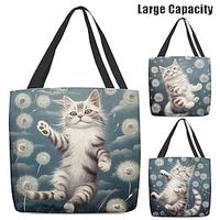 Women's Tote Shoulder Bag Canvas Tote Bag Polyester Shopping Daily Holiday Print Large Capacity Foldable Lightweight Cat Royal Blue Blue Light Blue Lightinthebox - thumbnail
