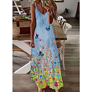Women's Strap Dress Maxi long Dress Light Blue Blushing Pink Sleeveless Florals Spring Summer Casual 2021 S M L XL XXL Lightinthebox