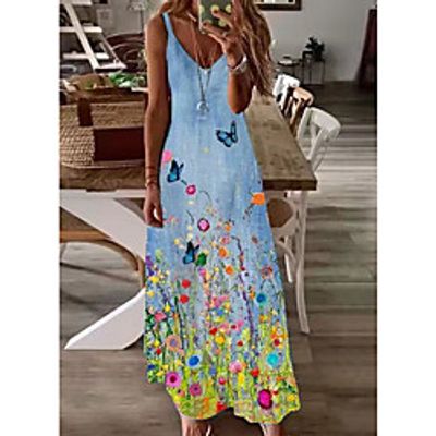 Women's Strap Dress Maxi long Dress Light Blue Blushing Pink Sleeveless Florals Spring Summer Casual 2021 S M L XL XXL Lightinthebox