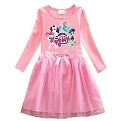 Kids Little Girls' My Little Pony Unicorn Dress Cartoon A Line Dress Daily Vacation Blue Purple Pink Princess Beautiful Dresses Fall Winter 2-8 Years Lightinthebox