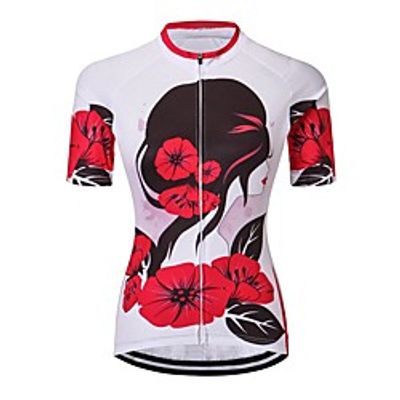 21Grams Women's Short Sleeve Cycling Jersey Summer Spandex Polyester White Floral Botanical Bike Jersey Top Mountain Bike MTB Road Bike Cycling Quick Dry Moisture Wicking Breathable Sports Clothing Lightinthebox