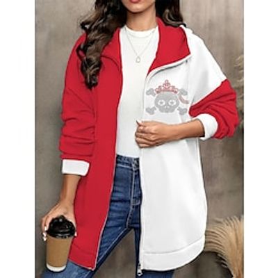 Women's Hoodied Jacket Causal Zipper Skull Comfortable Fashion Regular Fit Outerwear Long Sleeve Fall Sea Blue S Lightinthebox