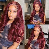 Human Hair Body Wave 99J Burgundy Lace Front Wigs Human Hair 4x4 HD Lace Frontal Wigs Wine Red Color Wig Pre Plucked with Baby Hair 10-30inch Lightinthebox