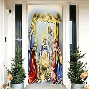 Christmas Nativity Scene Jesus Xmas Door Covers Door Tapesty Door Curtain Decoration Backdrop Door Banner for Front Door Farmhouse Christmas Holiday Party Decor Supplies miniinthebox