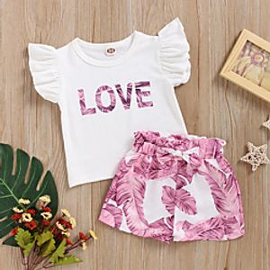 Kids Toddler Girls' Clothing Set Short Sleeve Blushing Pink Graphic Print Daily Wear Active Regular Above Knee 2-8 Years Lightinthebox