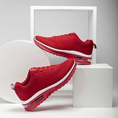 Men's Women's Sneakers Plus Size Outdoor Flat Heel Round Toe Fashion Sporty Casual Walking Tissage Volant Lace-up Solid Color Black Red Gray Lightinthebox