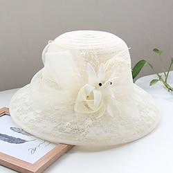 Fascinators Hats Headwear Organza Bucket Hat Straw Hat Sun Hat Casual Holiday Elegant Retro With Feather Bows Headpiece Headwear Lightinthebox