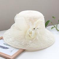 Fascinators Hats Headwear Organza Bucket Hat Straw Hat Sun Hat Casual Holiday Elegant Retro With Feather Bows Headpiece Headwear Lightinthebox - thumbnail