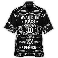 Men's Shirt Summer Hawaiian Shirt Letter Graphic Prints Turndown Black Casual Holiday Short Sleeve Button-Down Print Clothing Apparel Tropical Fashion Streetwear Hawaiian Lightinthebox - thumbnail