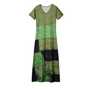 Women's A Line Dress Maxi long Dress Blue Purple Green Short Sleeve Color Block Print Spring Summer Round Neck Casual 2021 S M L XL miniinthebox