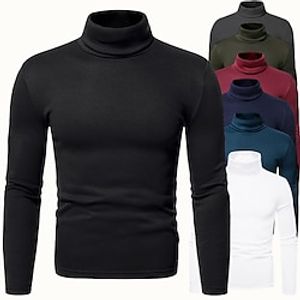 Men's T shirt Tee Turtleneck shirt Rolled collar ArmyGreen Black Blue Wine Navy Blue Casual Long Sleeve Clothing Apparel Distressed Essential Lightinthebox