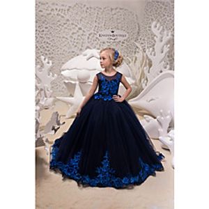 Princess Sweep / Brush Train Flower Girl Dresses Party Tulle Sleeveless Jewel Neck with Appliques miniinthebox