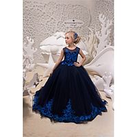 Princess Sweep / Brush Train Flower Girl Dresses Party Tulle Sleeveless Jewel Neck with Appliques miniinthebox - thumbnail