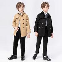 Kids Boys Trench Coat Outerwear Solid Color Long Sleeve Button Coat School Cool Daily Black Khaki Spring Fall 7-13 Years Lightinthebox - thumbnail