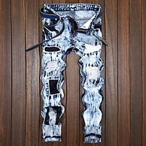 Men's Vintage Streetwear Casual Daily Jeans Chinos Pants Gradient Full Length Pocket Patchwork Blue Lightinthebox
