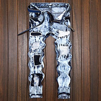 Men's Vintage Streetwear Casual Daily Jeans Chinos Pants Gradient Full Length Pocket Patchwork Blue Lightinthebox