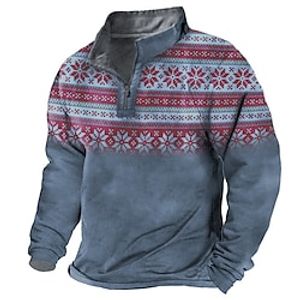 Men's Zip Up Sweatshirt Pullover Blue Light Blue Half Zip Graphic Prints Snowflake Zipper Print Daily Sports 3D Print Basic Designer Casual Spring   Fall Clothing Apparel Hoodies Sweatshirts  Long miniinthebox