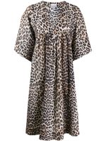 GANNI leopard print smock dress - Black - thumbnail